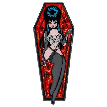 Elvira Spider Coffin Glitter Enamel Pin - Kreepsville